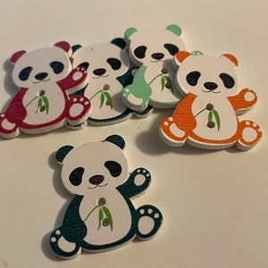 5 count assorted large wood Panda Bear Buttons, 30 mm (1)