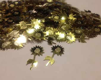 20 gold color sunflower confetti / sequins, 13 x 23 mm (16)