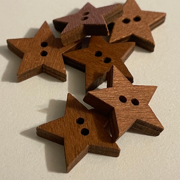 6 large dark color wood star buttons, 19 mm (7)