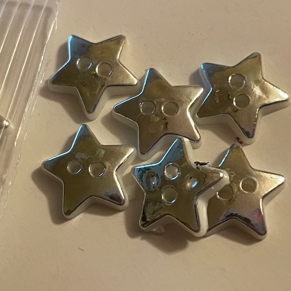 10 count small silver star buttons, 13 mm (B9)