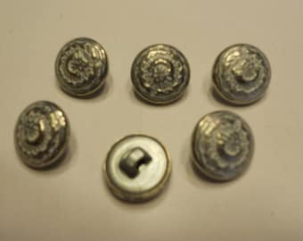 6 boutons vintage en métal argenté, 14 mm (35)