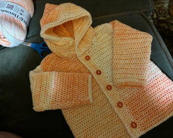 18 month multi orange white tones, crochet Sweater Hoodie