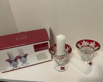 Mikasa, Set of heavy Crystal Candle Holders, original Box, 4.5 inches tall (RR)