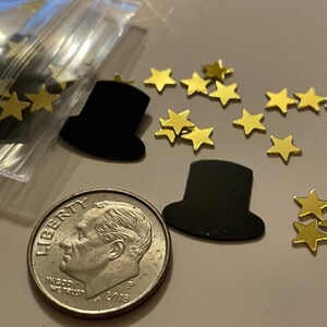 Black top Hats and gold Star Confetti mix, 5 and 10 mm (34)