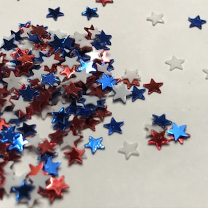 Tiny 3 mm red white and blue star confetti / sequins (4)C