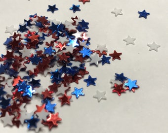 Tiny 3 mm red white and blue star confetti / sequins (4)C