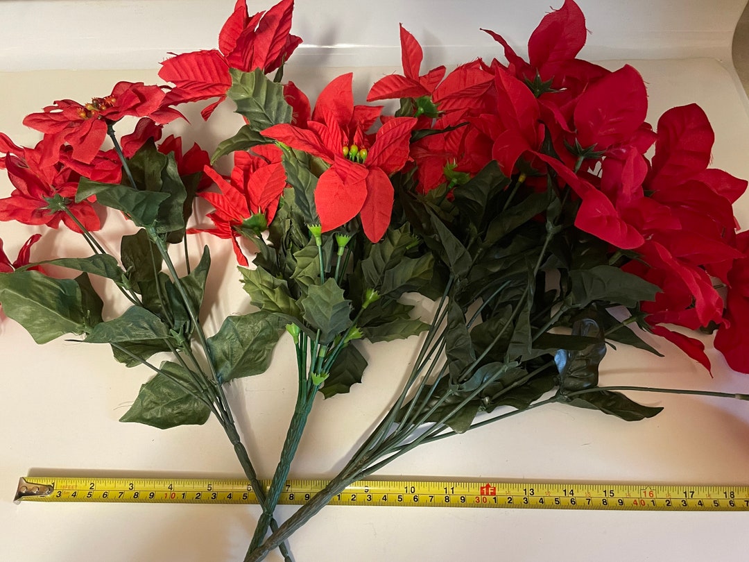 Mix of 3 Bouquets of Red Poinsettia Silk Flowers, About 17 Inch Tall BR