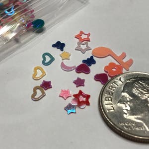 bag of tiny bright color assorted heart star flower and more mix , 3 - 5 mm (22)