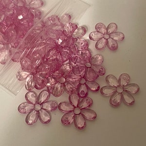 34 count pink plastic Flowers, sew on Gem, decor, embellishment, 3/4 inch (MRD3)