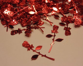 25 long stem red roses confetti / sequins, 15 x 28 mm (10)C