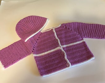 3 month dark Rose color Sweater and Hat Set