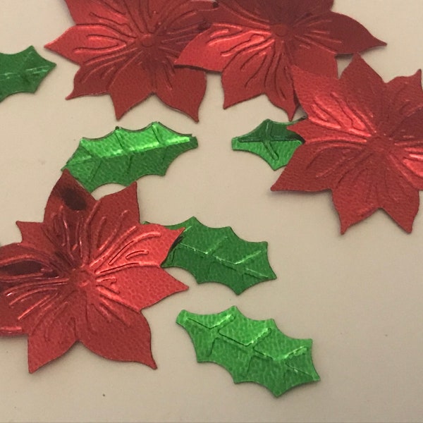 Embossed Poinsettia and Holly Leaf Confetti, 18-25 mm (3P)