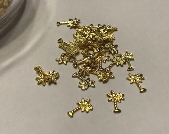 20 small /tiny gold metal palm tree nail charms, 3 x 5 mm (S11/4)