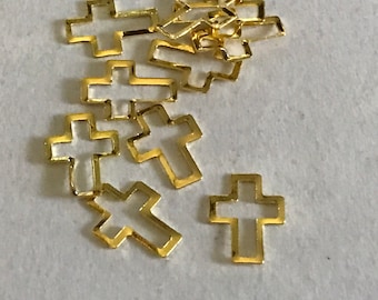 10 pieces of gold metal Cross nail decals 9 mm (S11/8)