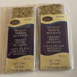 2 Packages of gold color metallic Rick Rack (MRD6)