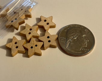 8 wood star Buttons, 13 mm (B12)