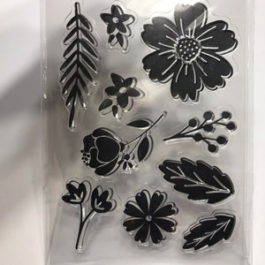 10 count Flower Leaf clear stamp set, 20 - 45 mm (CL7)