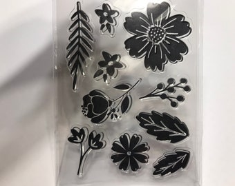 10 count Flower Leaf clear stamp set, 20 - 45 mm (CL7)