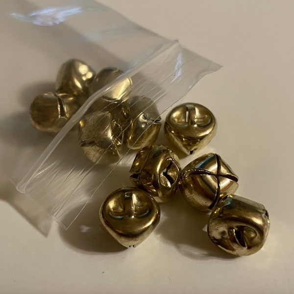 10 count small tiny gold color Jingle Bells, 10 mm (F3)