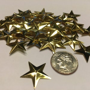 gold color 5 point star sequins, 15 mm (20)