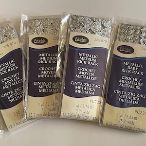4 Packages of silver color metallic Rick Rack (MRD6)
