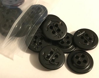 15 count Vintage black ancor acrylic Buttons, 5/8 inch (36)