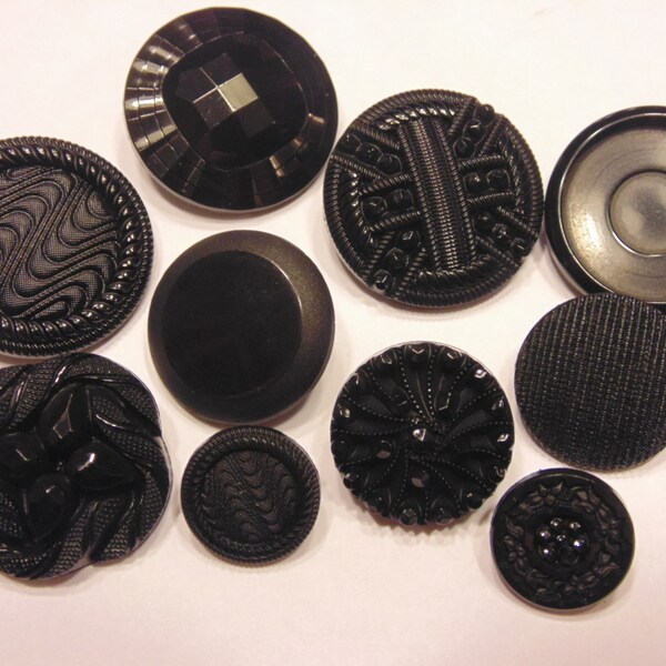 10 piece black acrylic shank button mix, 16-28 mm (B3)