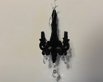 Black plastic glitter Chandelier, Dollhouse, Decor, about 6 inches tall (HR400)