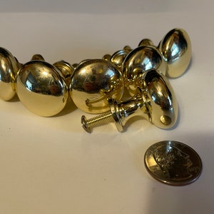 Set of 6 heavy Brass Knobs Vintage Pre-owned (100/8)