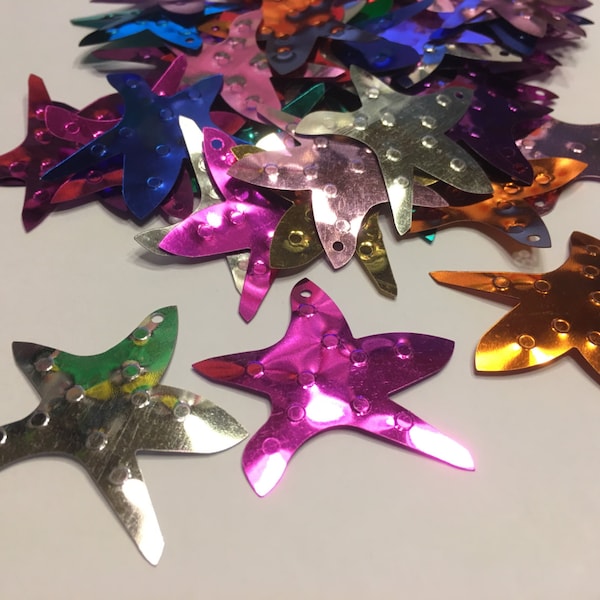 6 huge assoted color starfish sequins / confetti , 40 mm (26)