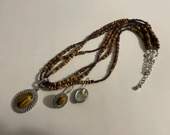 Set of Vintage Avon Necklace and Earrings brown tones