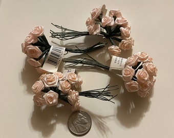 4 Bouquets of 12 mini-Fabric Roses Decor Embellishment, peach pink color (MR55)