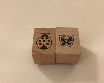 set of ladybug and butterfly rubber stamps, 20 mm (BB4/8)