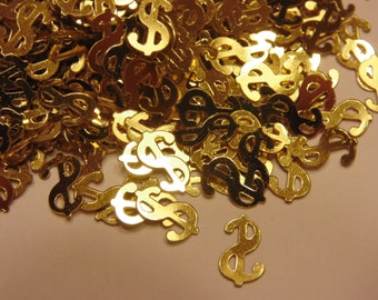 shiny gold color dollar sign confetti / sequins, 11 mm (7)