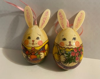Set of Rabbit Decoupage Ornaments, 3 1/2 inch tall (MR)