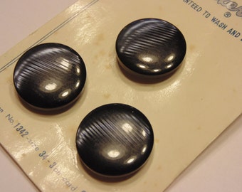 3 shiny navy blue vintage buttons, 20 mm (17)