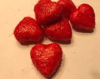 5 red glitter hearts, embellishment filler, 35 x 40 mm (HR900)