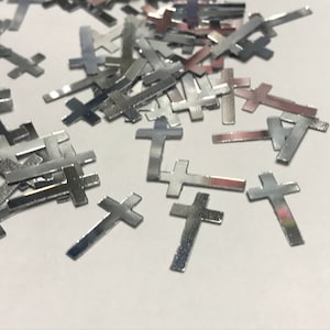 30-40 silver color cross confetti / sequins  , 15 x 8 mm (37)C