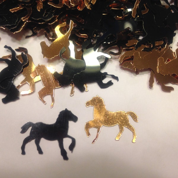 15 black and bronze colt / horse confetti / sequins , 16 x 20 mm (16)C