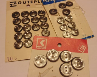 32 piece vintage shiny grey button mix, 10-15 mm (42)