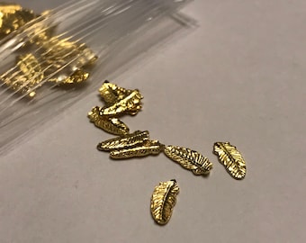 50 metal gold leaf feather nail decals 3 x 6 mm (S11/3)