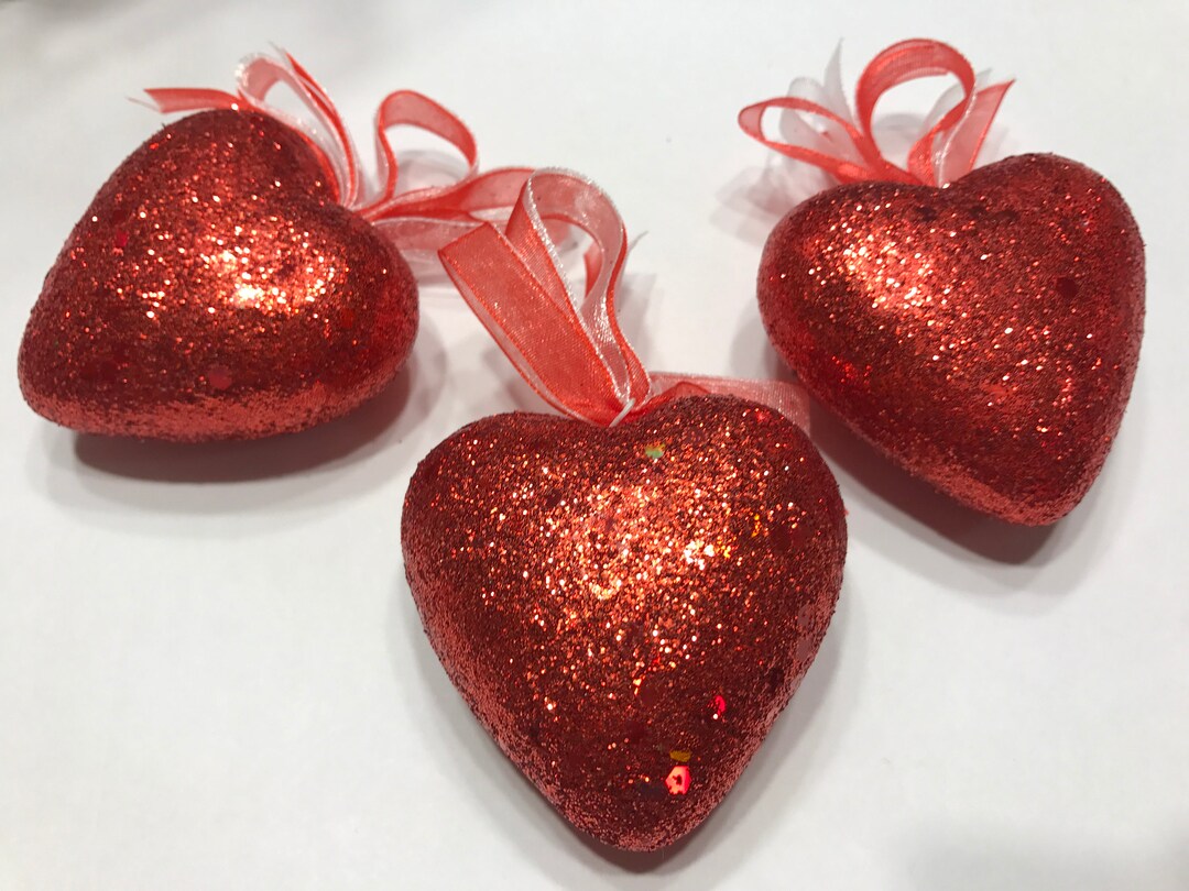 Set of 3 Large 2inch Glitter Heart Ornaments Embellishments, HR800 Etsy