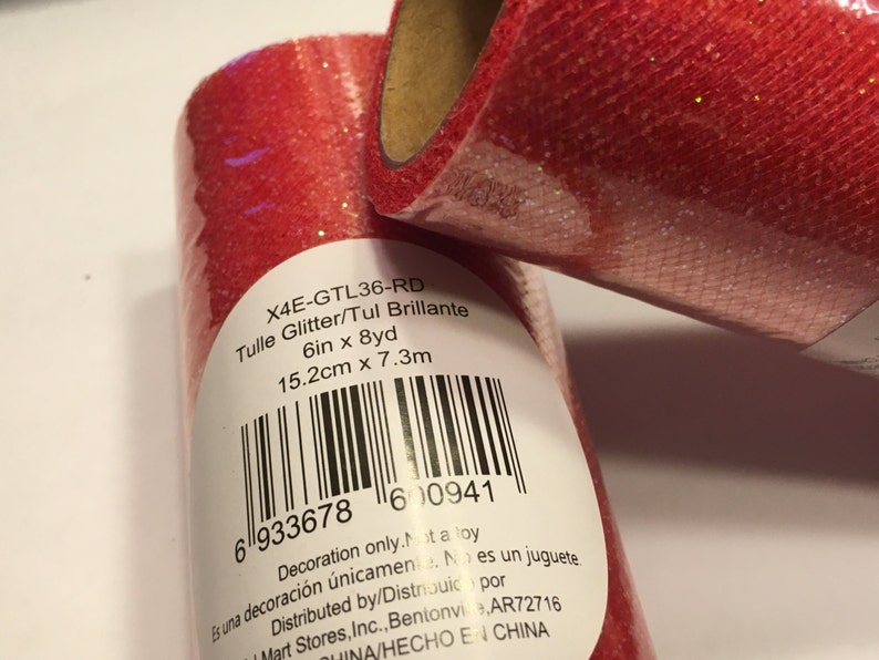 8 yards red glitter tulle, 6 inches wide (MR8) 8 yards red glitter tulle, 6 inches wide (MR8)