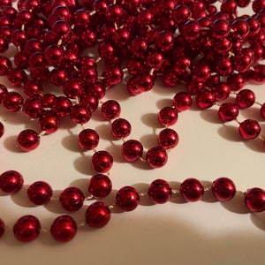 12' Red Bead Garland, 1/8 Red Round Bead Garland, Metallic Bead Garland,  Red Tree Garland, Knotted Red Bead Garland, Knotted Garland 