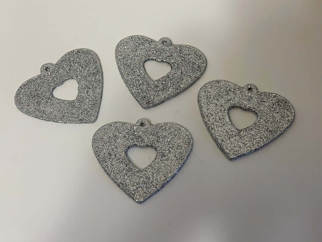 16 Count 4 in Picture Silver Glitter Heart Ornaments 2 1/4 Etsy