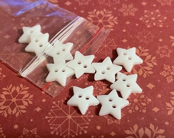 10 count small white star buttons, 13 mm (B8)