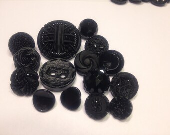 15 piece black acrylic button mix, 12-28 mm (6)