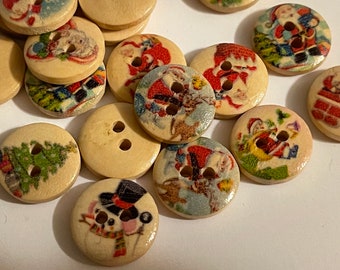 6 count assorted wood Christmas button mix, 15 mm (34)