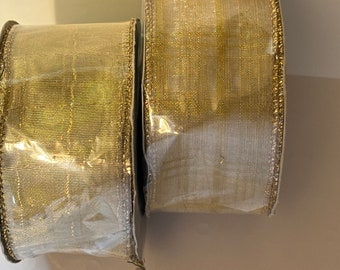 Total of 10 Yards of wire edge gold Ribbon, 2 inches wide (HR250)