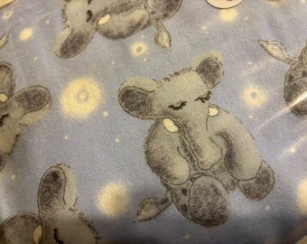 2 and 5/8 Yards Elephants on blue, Flannel Fabric